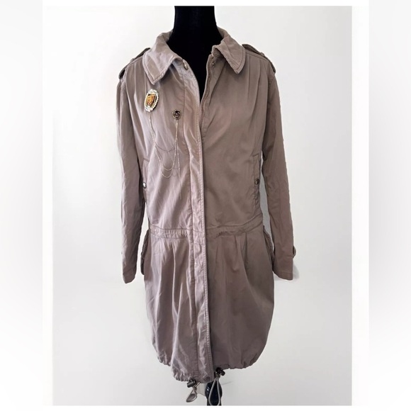 Dictionary Beige Long Parka Size M Womens Crest Beading Made In Japan Y2K Ruffle - Picture 2 of 12